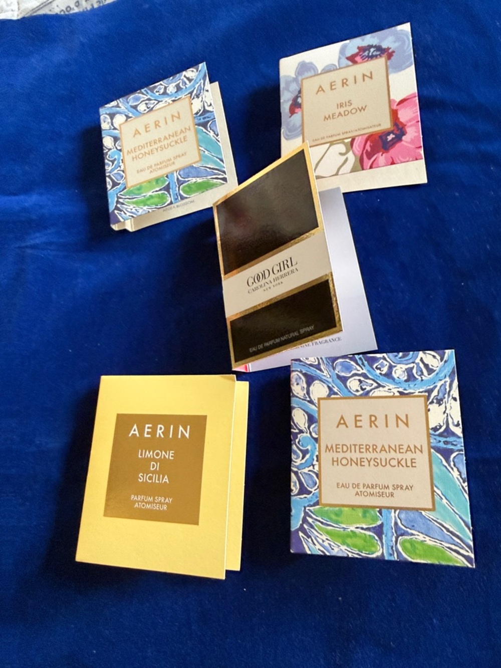 Aerin Fragrance Sample Booklets in Yellow and Blue Floral Designs